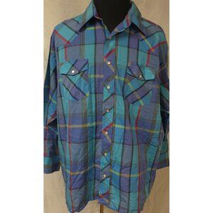 Wrangler Big Man 3X Multicolor Plaid Pearl Snap Long Sleeve Cowboy Western Shirt